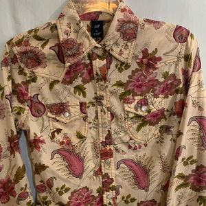 Gap western style floral bottom down cotton shirt